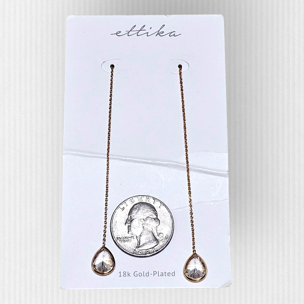 Ettika Crystal Teardrop Threader Gold Minimalist Earrings Women's Jewelry NWT - Picture 5 of 7